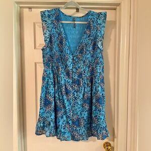 EUC! Anthropologie The Peregrine Mini Dress in Blue Motif Size 2X